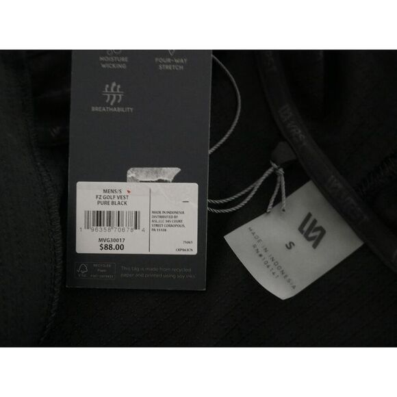 VRST Men's Full Zip Golf Vest Quick-dry Anti-odor Pure Black Small - Picture 8 of 9